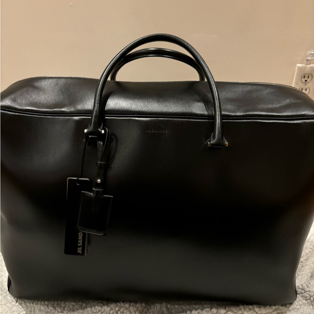Jil Sander Black Leather Weekender Bag